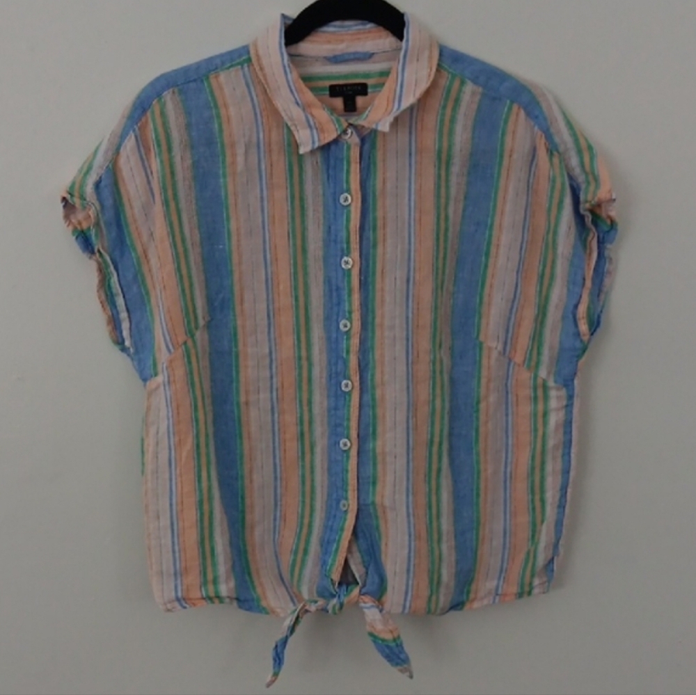 Talbots Striped Button-Front Tied Hem Top #3472 - Picture 9 of 11